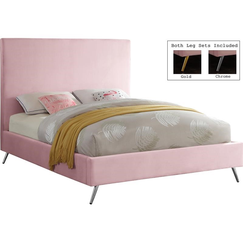 Meridian Furniture Jasmine Contemporary Velvet Full Bed in Pink