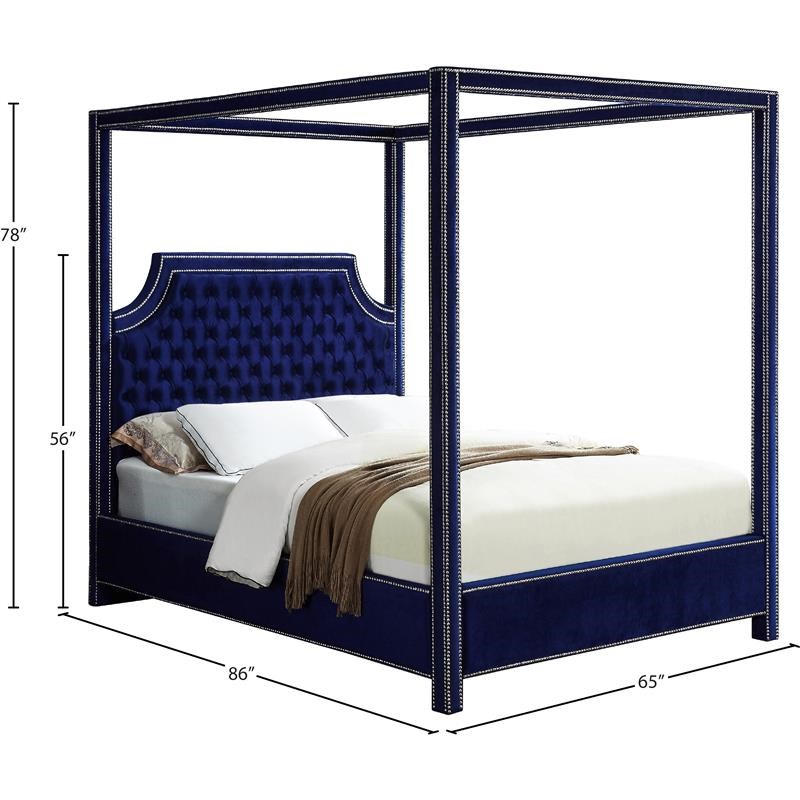 Meridian Furniture Rowan Tufted Velvet Queen Bed in Navy