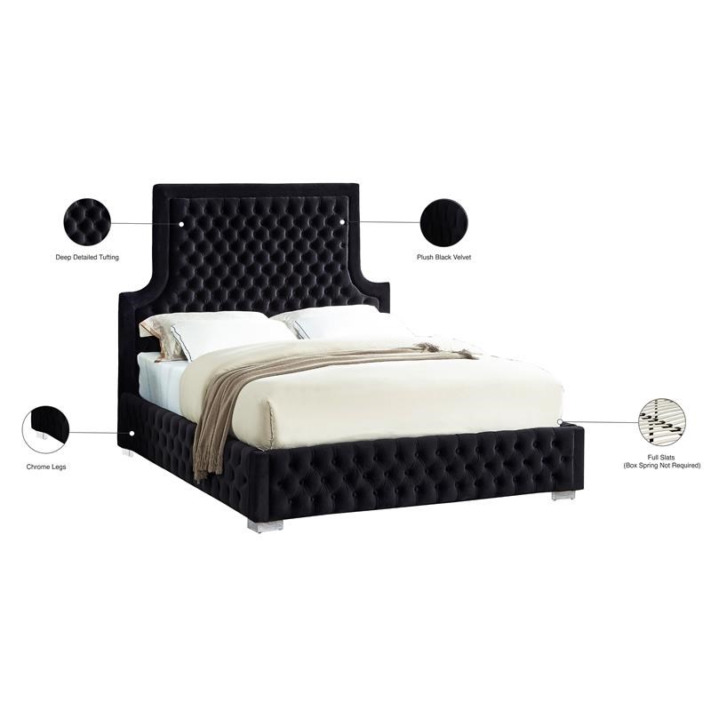 Meridian Furniture Sedona Rich Velvet Queen Bed in Black