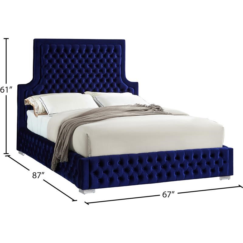 Meridian Furniture Sedona Rich Velvet Queen Bed in Navy
