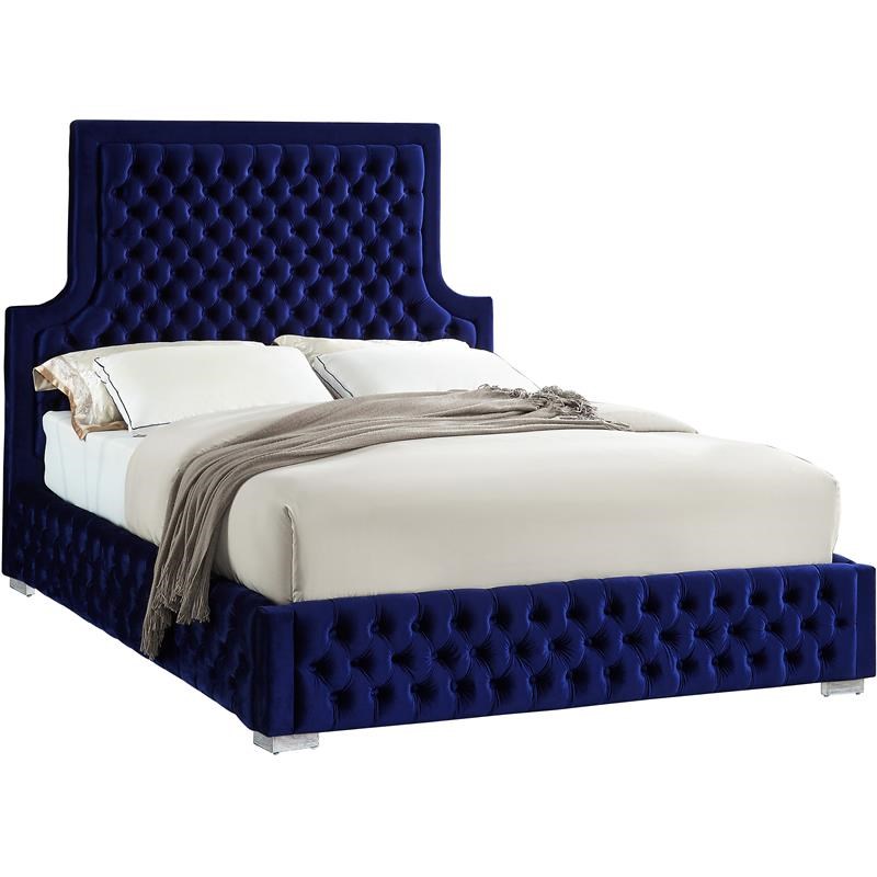 Meridian Furniture Sedona Rich Velvet Queen Bed in Navy