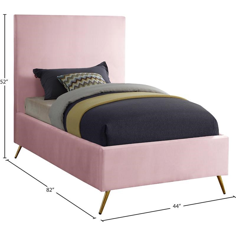 Meridian Furniture Jasmine Contemporary Velvet Twin Bed in Pink