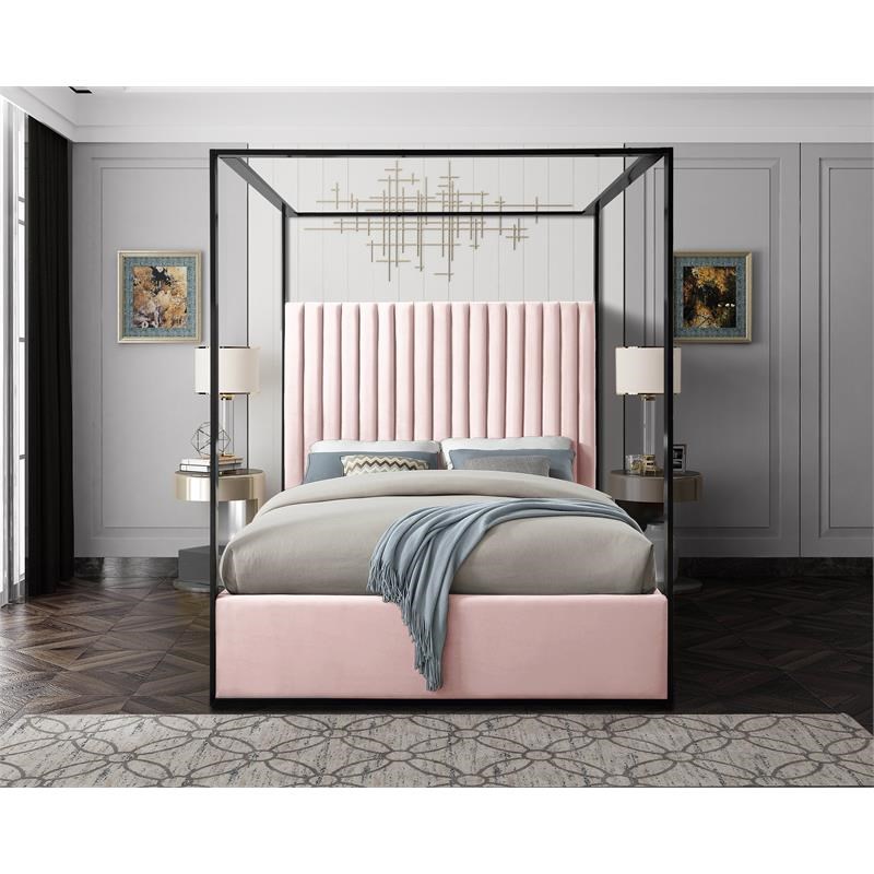 Meridian Furniture Jax Solid Wood and Velvet King Bed in Pink