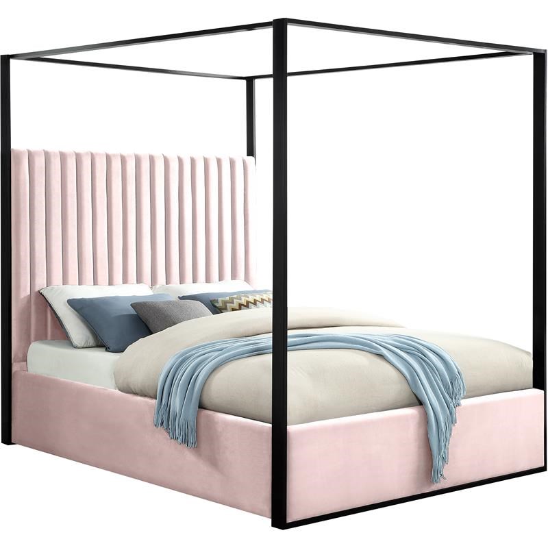 Meridian Furniture Jax Solid Wood and Velvet King Bed in Pink