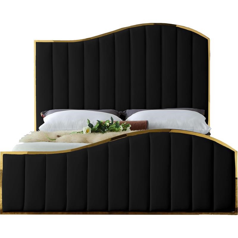 Meridian Furniture Jolie Solid Wood and Velvet King Bed in Black