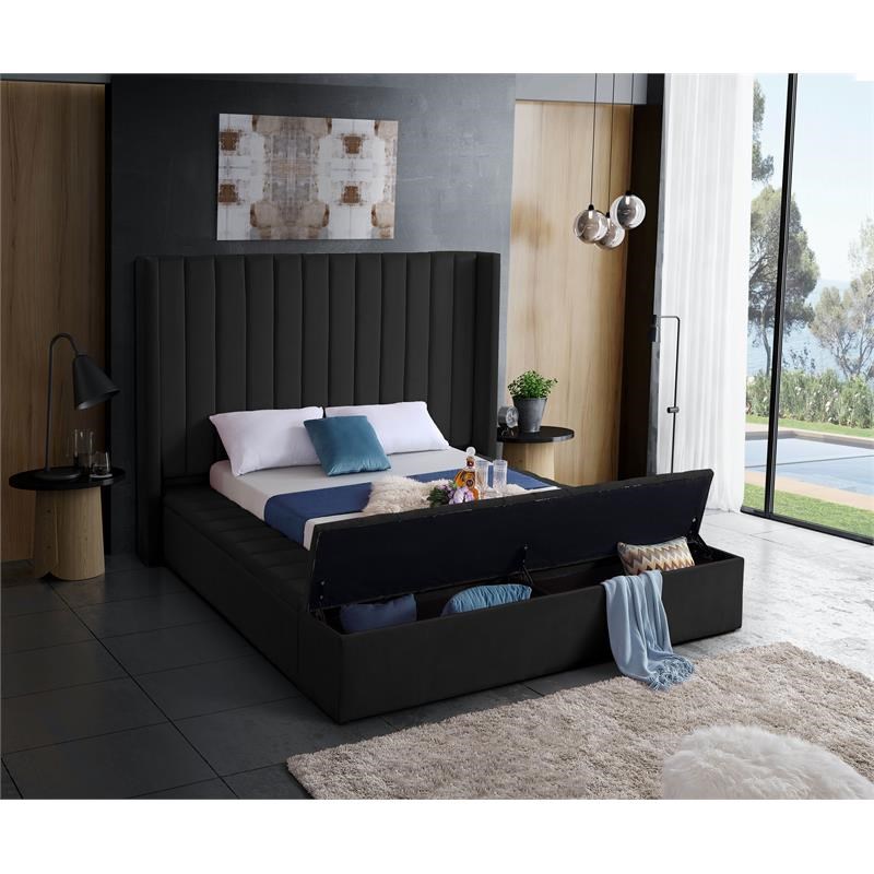 Meridian Furniture Kiki Solid Wood and Velvet Full Bed in Black
