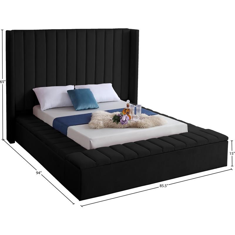 Meridian Furniture Kiki Solid Wood and Velvet Full Bed in Black