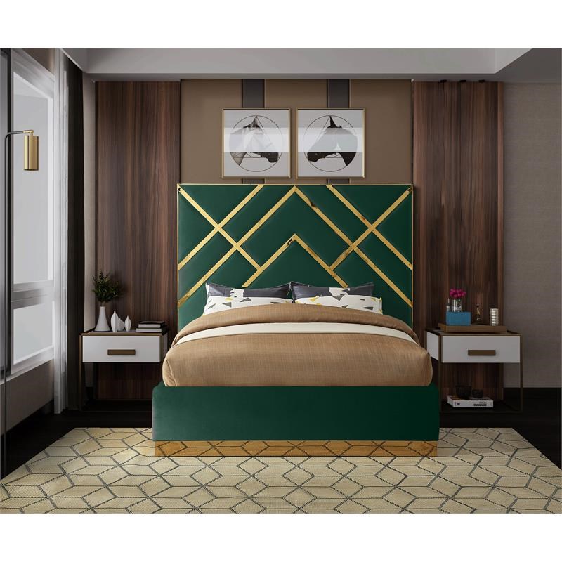 Meridian Furniture Vector Rich Velvet King Bed in Green