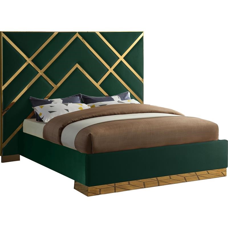 Meridian Furniture Vector Rich Velvet King Bed in Green