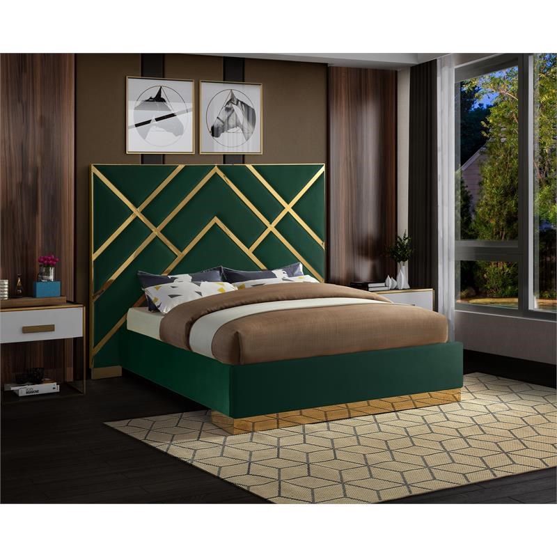 Meridian Furniture Vector Rich Velvet Queen Bed in Green