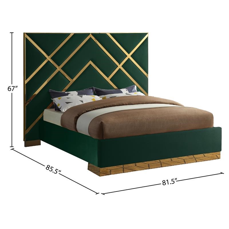 Meridian Furniture Vector Rich Velvet Queen Bed in Green