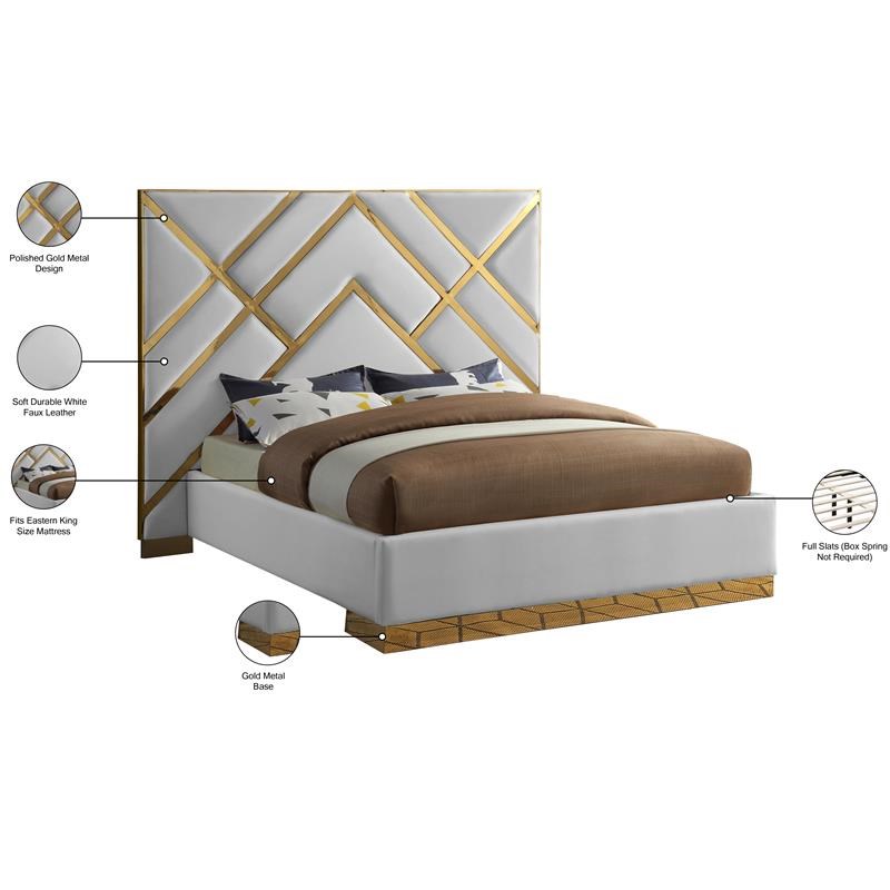 Meridian Furniture Vector  White Faux Leather King Bed