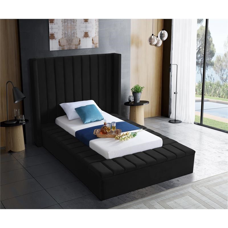 Meridian Furniture Kiki Solid Wood and Velvet Twin Bed in Black