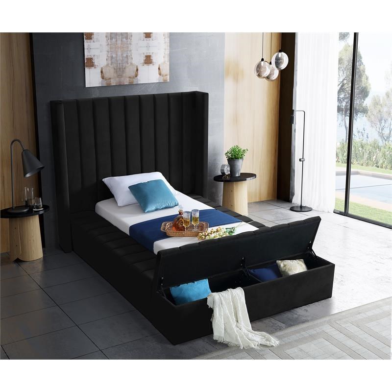 Meridian Furniture Kiki Solid Wood and Velvet Twin Bed in Black