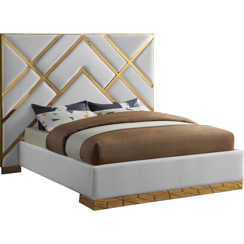 Meridian Furniture Vector  White Faux Leather Queen Bed