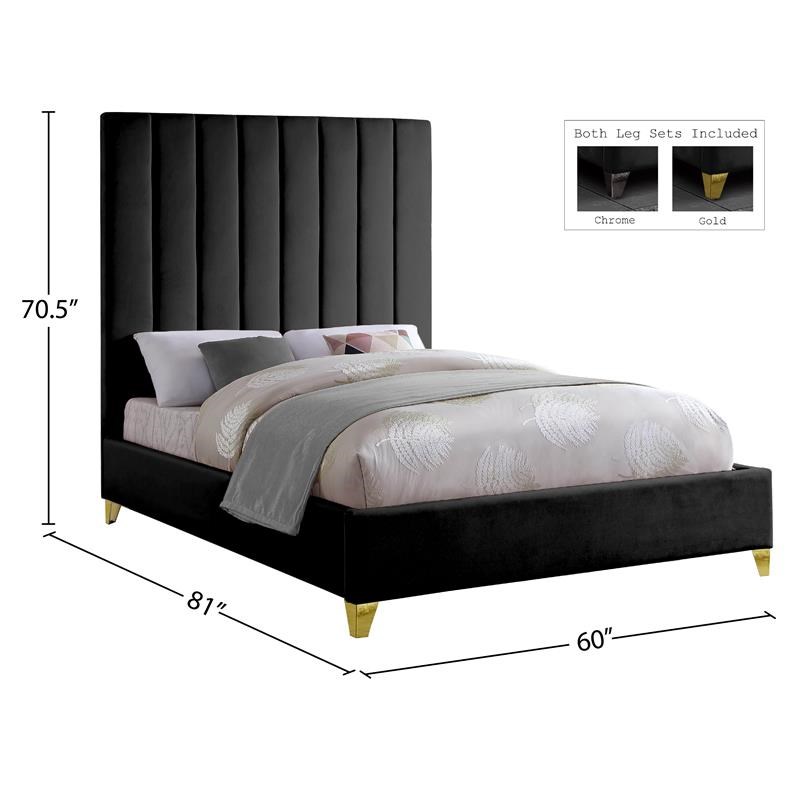 Meridian Furniture Via Rich Velvet Full Bed in Black