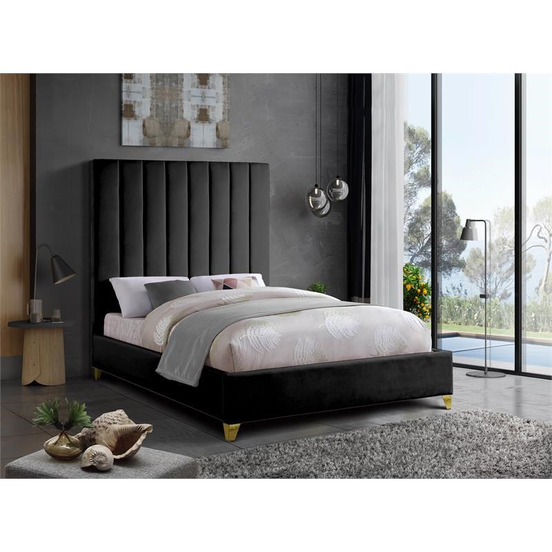 Meridian Furniture Via Rich Velvet King Bed in Black