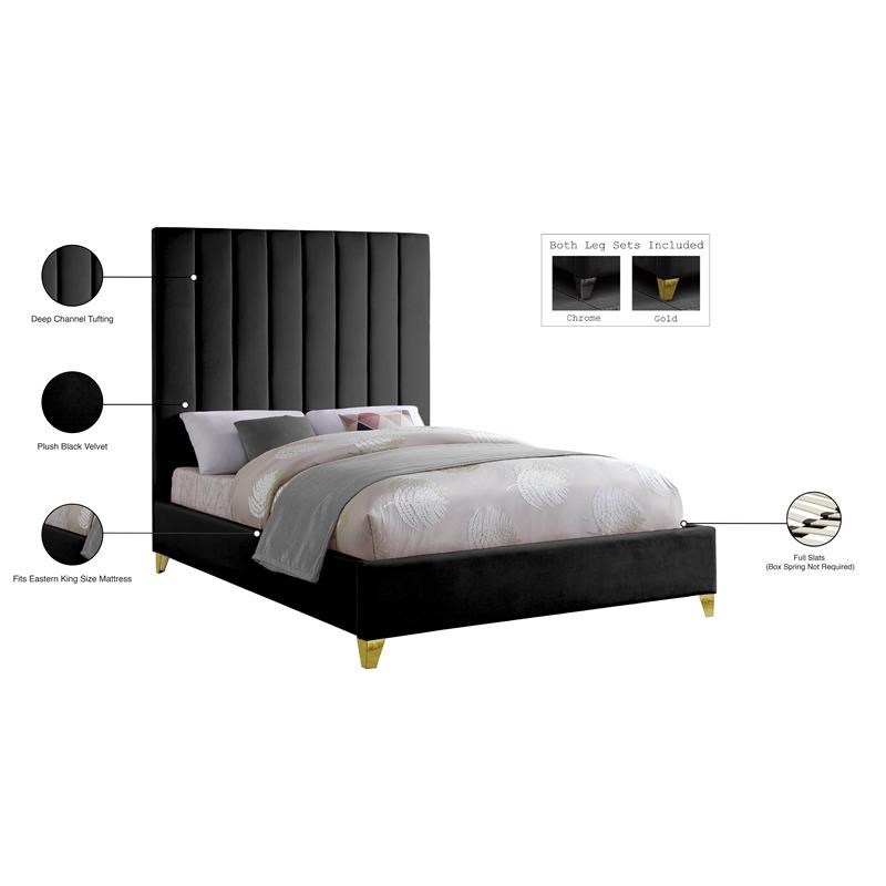 Meridian Furniture Via Rich Velvet King Bed in Black