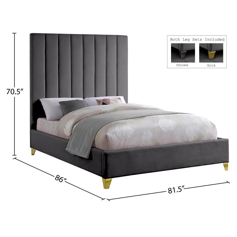 Meridian Furniture Via Rich Velvet King Bed in Gray
