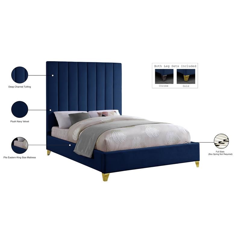 Meridian Furniture Via Rich Velvet King Bed in Navy