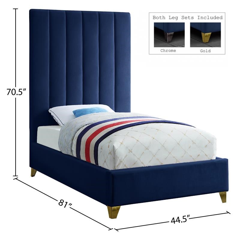Meridian Furniture Via Rich Velvet Twin Bed in Navy