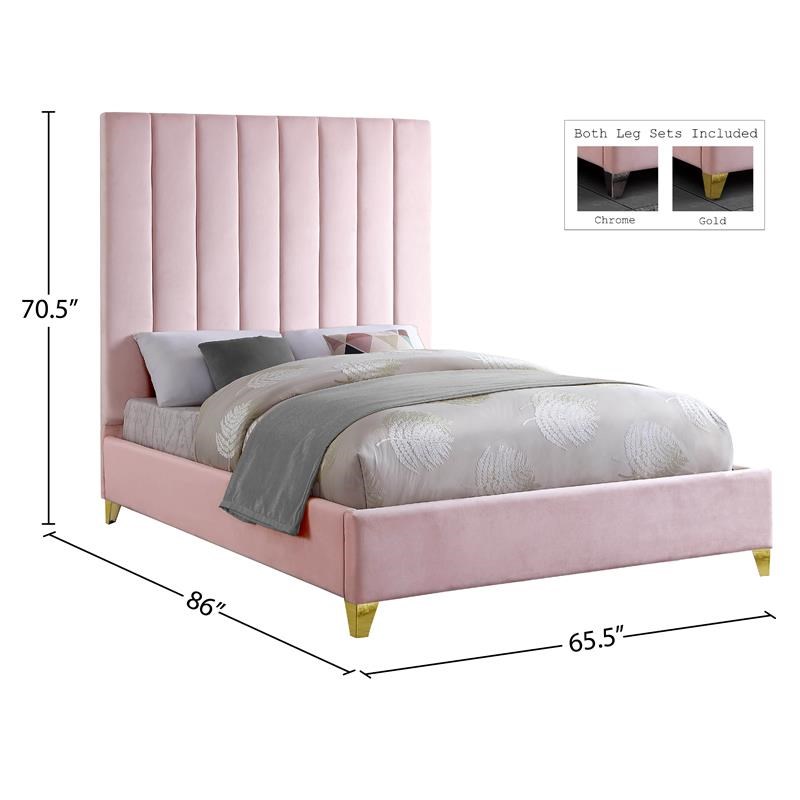 Meridian Furniture Via Rich Velvet Queen Bed in Pink