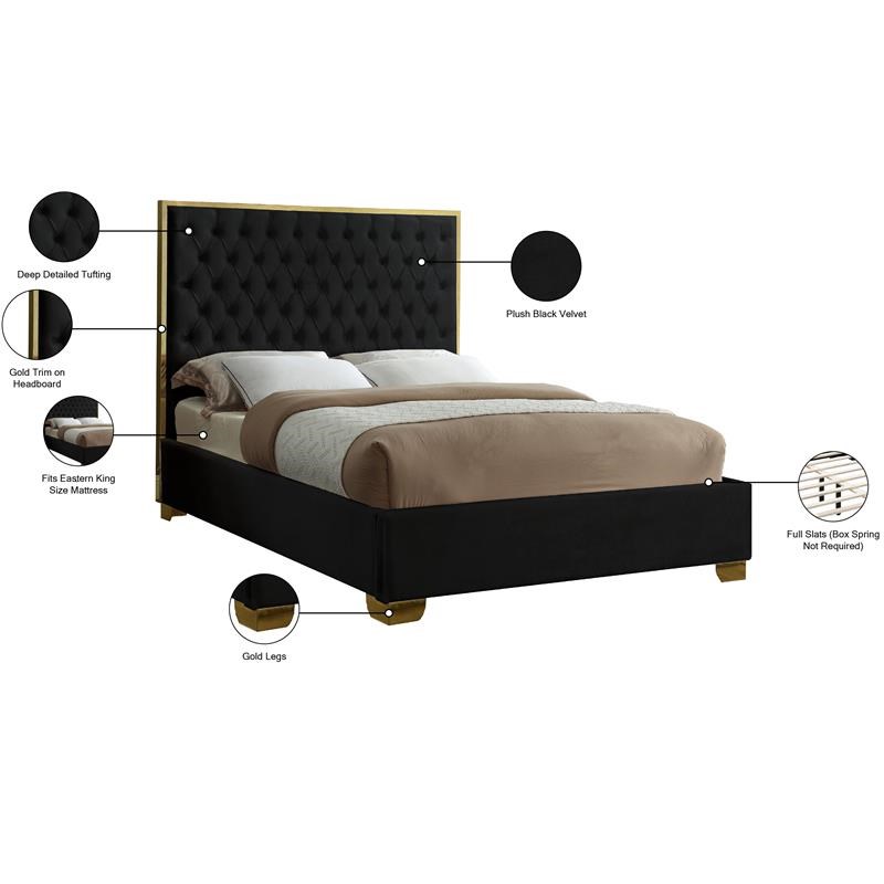 Meridian Furniture Lana Solid Wood and Velvet King Bed in Black