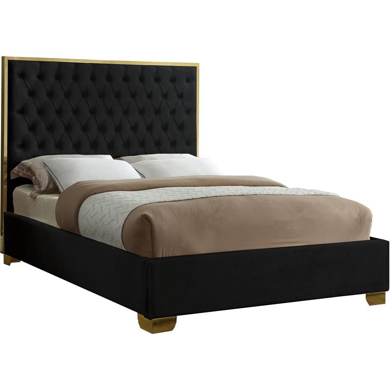 Meridian Furniture Lana Solid Wood and Velvet King Bed in Black