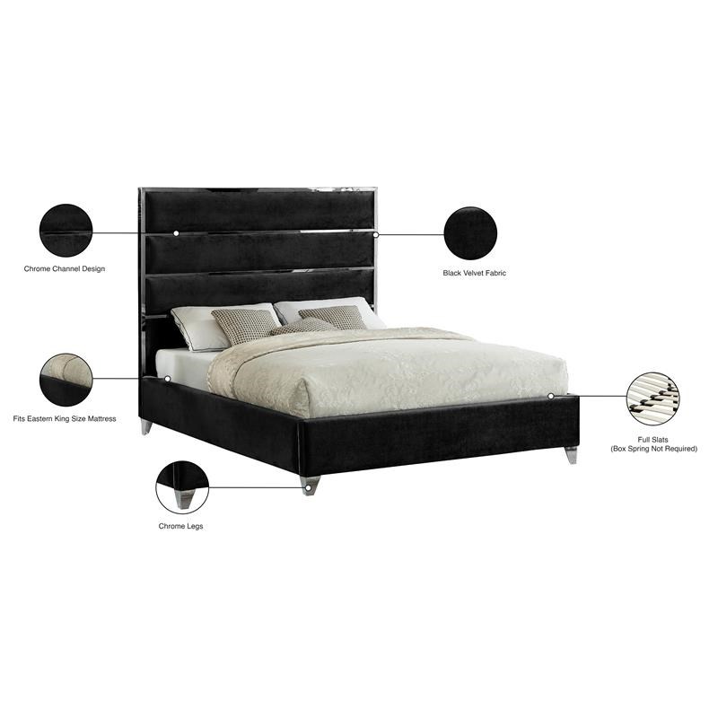 Meridian Furniture Zuma Solid Wood and Rich Velvet King Bed in Black