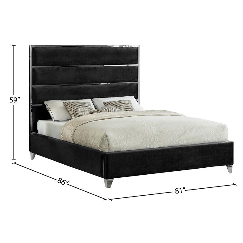 Meridian Furniture Zuma Solid Wood and Rich Velvet King Bed in Black