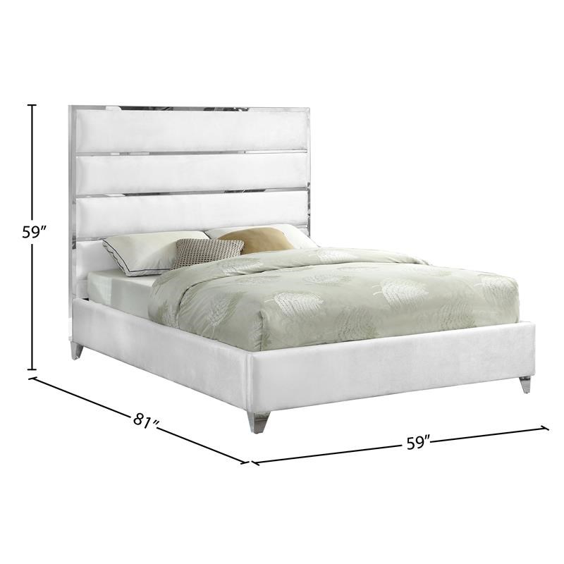 Meridian Furniture Zuma Solid Wood and Rich Velvet Full Bed in White