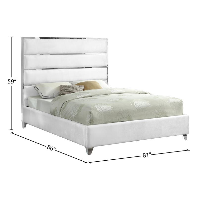 Meridian Furniture Zuma Solid Wood and Rich Velvet King Bed in White