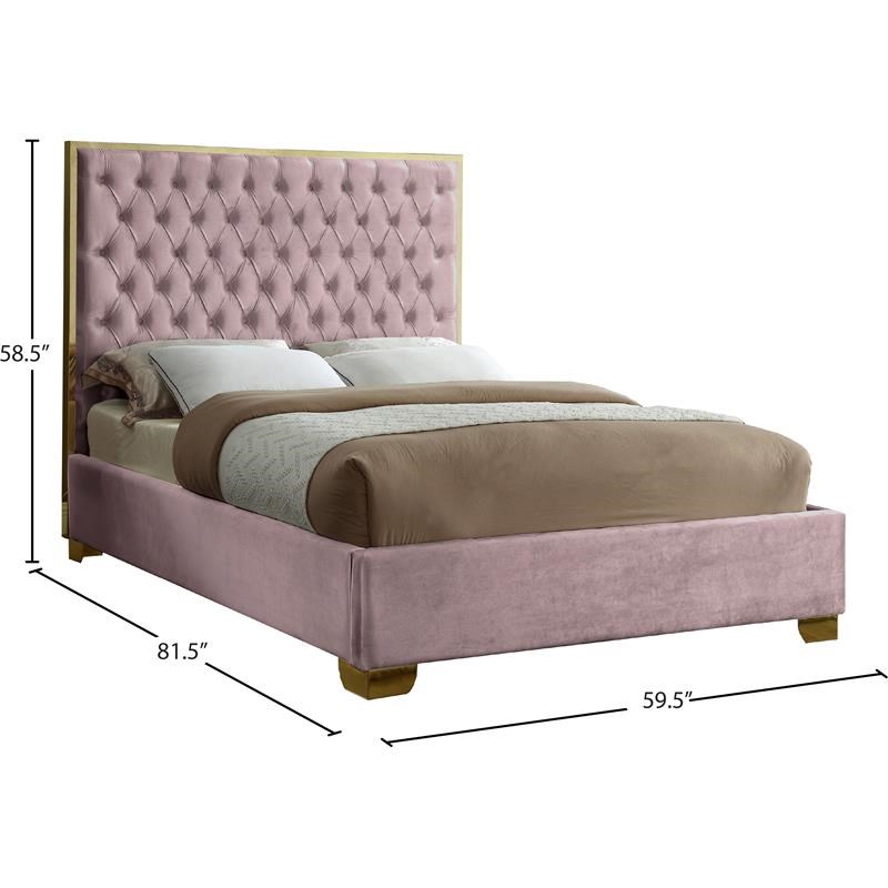 Meridian Furniture Lana Solid Wood and Velvet Full Bed in Pink