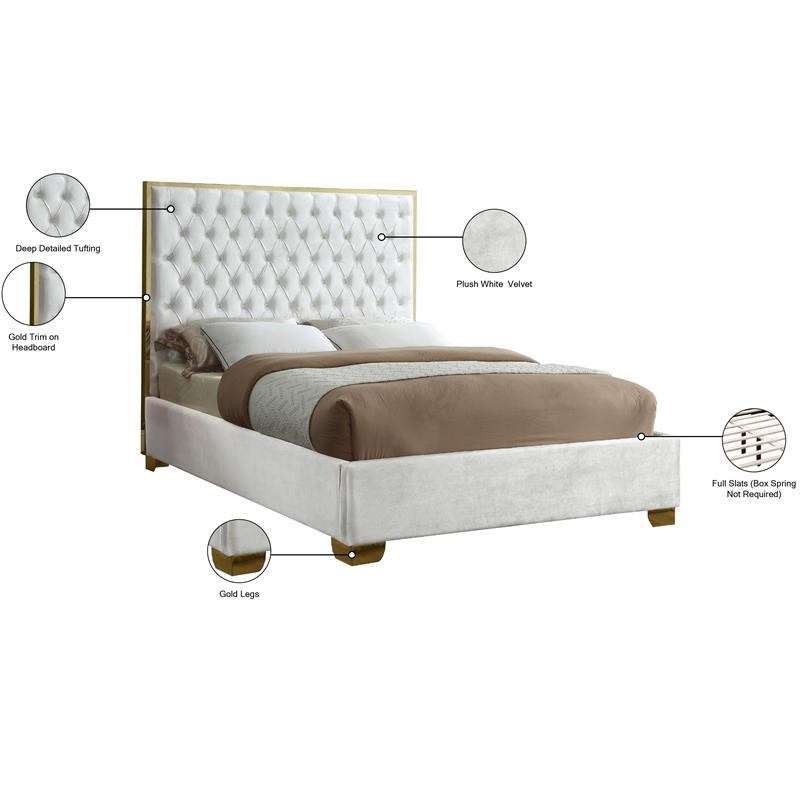 Meridian Furniture Lana Solid Wood and Velvet Full Bed in White