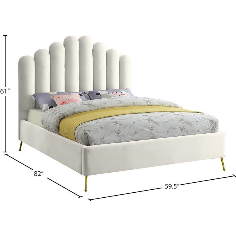 Meridian Furniture Lily Solid Wood and Tufted Velvet Full Bed in Cream