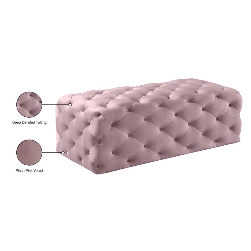 Meridian Furniture Casey Button Tufted Pink Velvet Ottoman and Bench