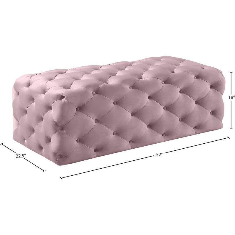 Meridian Furniture Casey Button Tufted Pink Velvet Ottoman and Bench