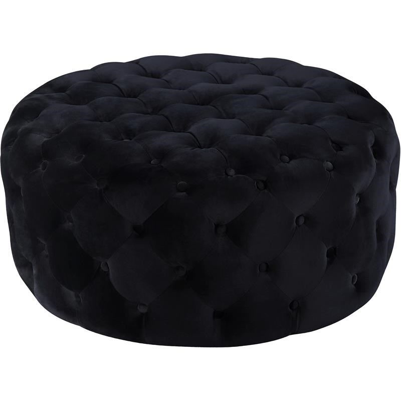 Meridian Furniture Addison Button Tufted Black Velvet Ottoman and Bench