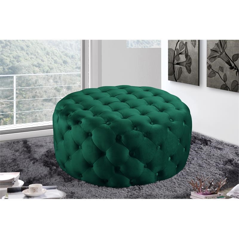 Meridian Furniture Addison Button Tufted Green Velvet Ottoman and Bench