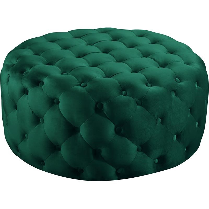 Meridian Furniture Addison Button Tufted Green Velvet Ottoman and Bench