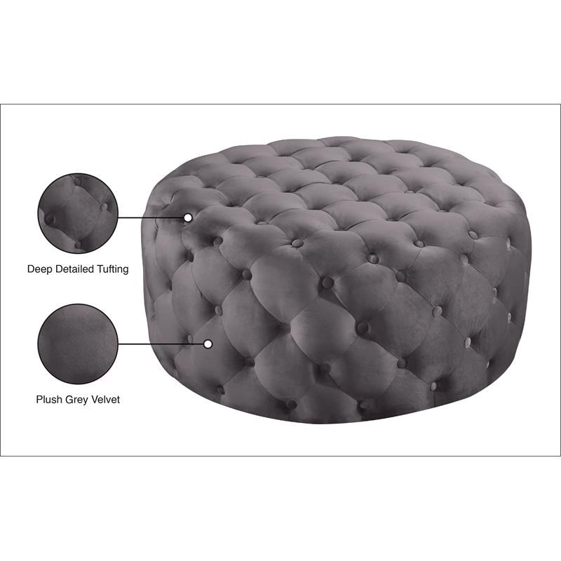 Meridian Furniture Addison Button Tufted Gray Velvet Ottoman and Bench