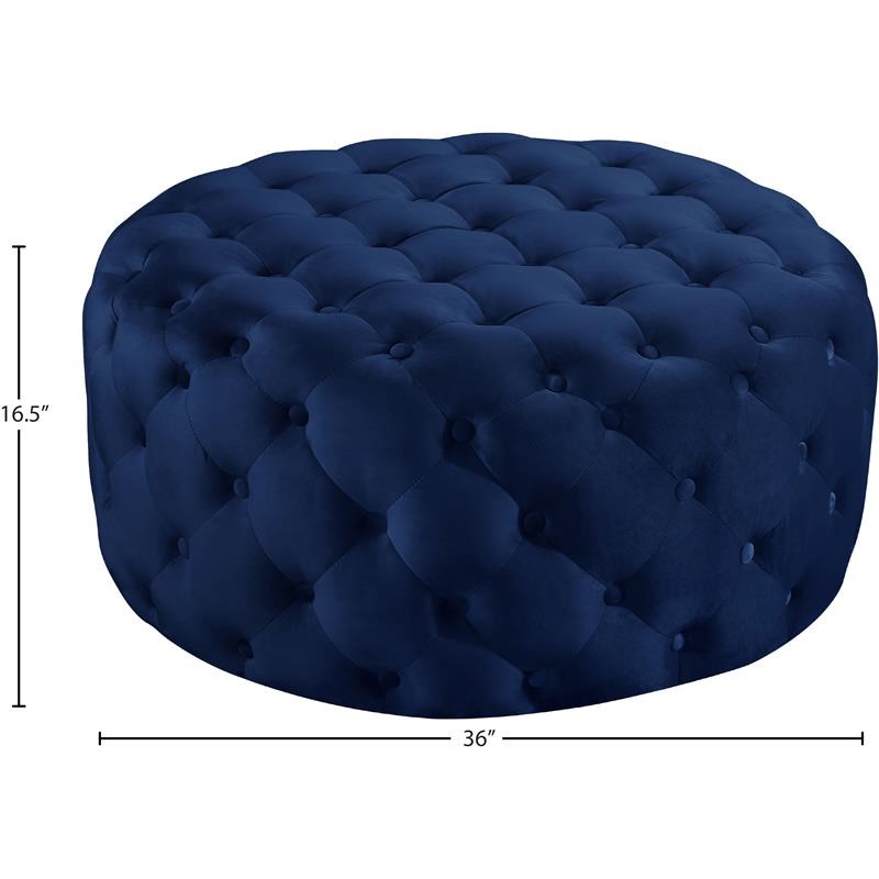 Meridian Furniture Addison Button Tufted Navy Velvet Ottoman and Bench