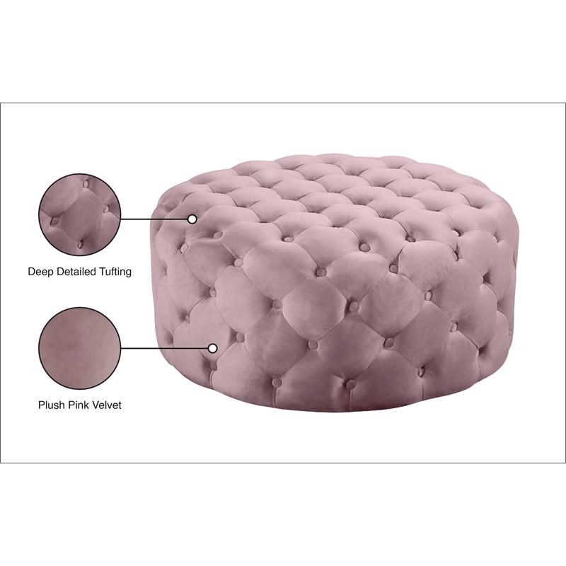 Meridian Furniture Addison Button Tufted Pink Velvet Ottoman and Bench