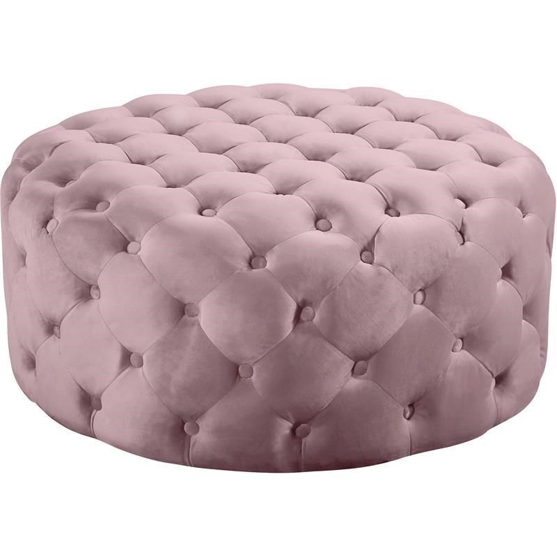 Meridian Furniture Addison Button Tufted Pink Velvet Ottoman and Bench