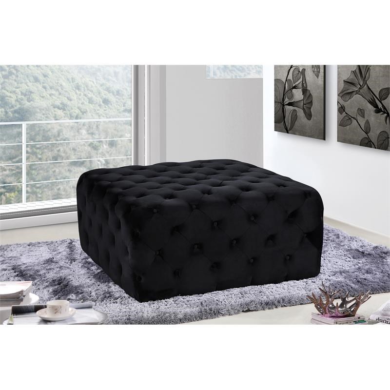 Meridian Furniture Ariel Button Tufted Black Velvet Ottoman and Bench