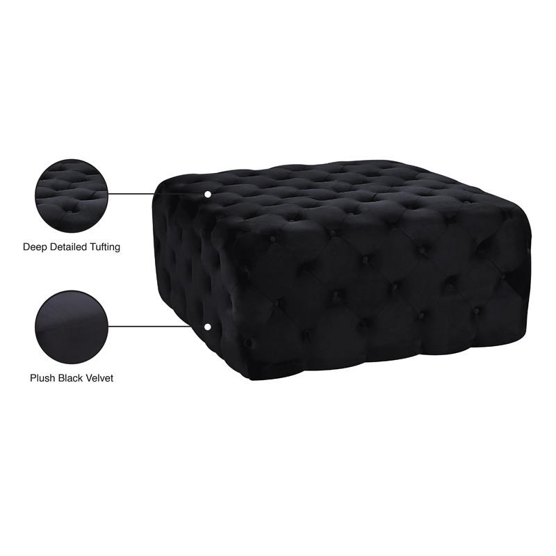 Meridian Furniture Ariel Button Tufted Black Velvet Ottoman and Bench