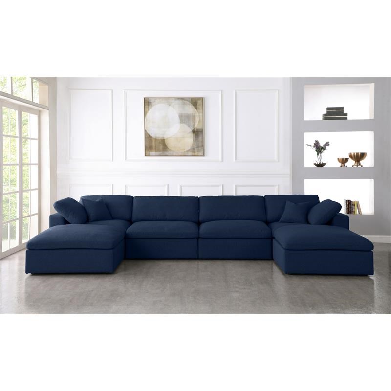 Meridian Furniture Serene Navy Durable Linen Fabric Modular Sectional