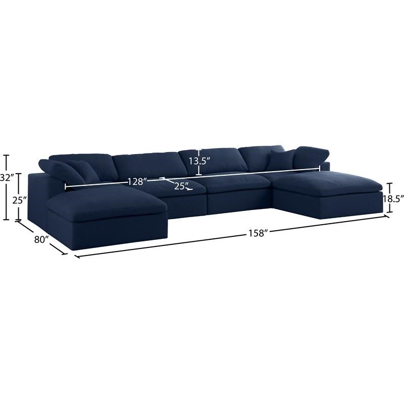 Meridian Furniture Serene Navy Durable Linen Fabric Modular Sectional
