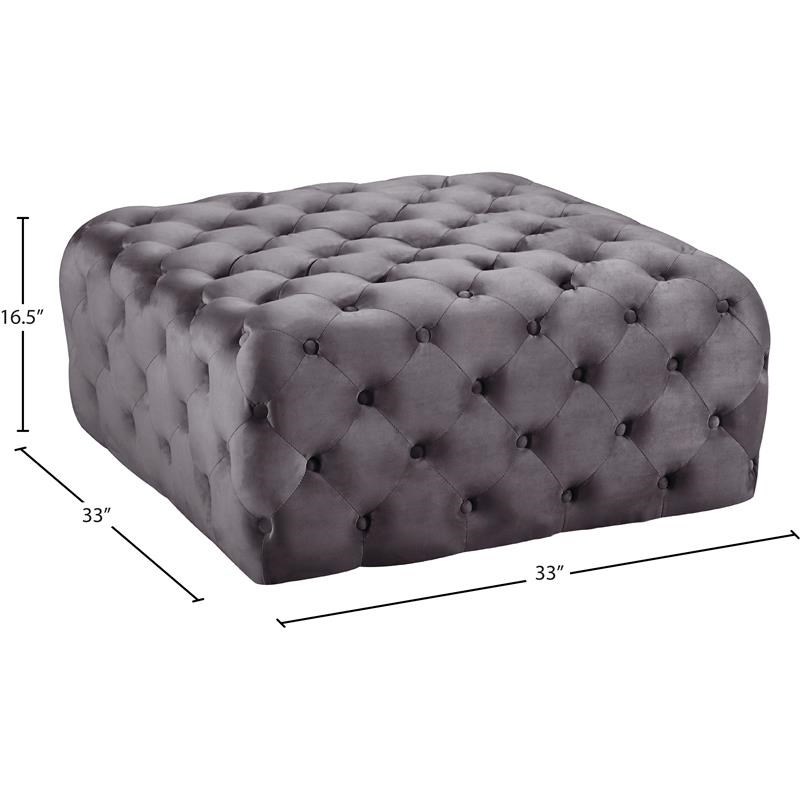 Meridian Furniture Ariel Button Tufted Gray Velvet Ottoman and Bench