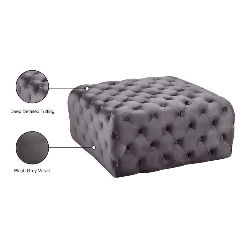 Meridian Furniture Ariel Button Tufted Gray Velvet Ottoman and Bench